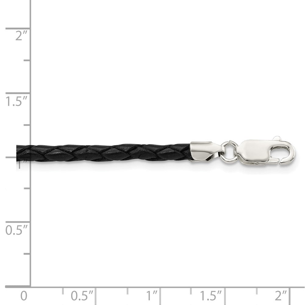 Alternate view of the 3mm Braided Black Leather Cord Chain &amp; Sterling Silver Clasp Necklace by The Black Bow Jewelry Co.