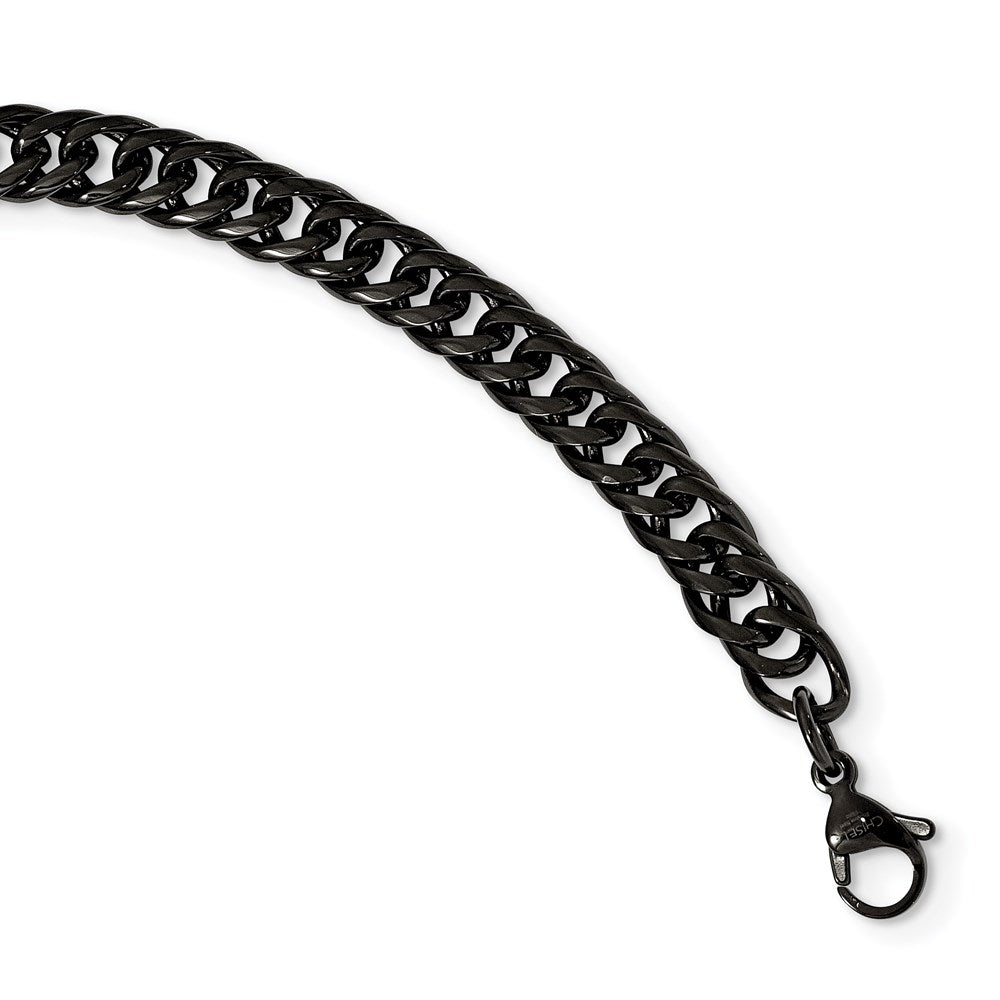 7mm Black Plated Stainless Steel Double Curb Chain Necklace, 24 Inch, Item C10796-24 by The Black Bow Jewelry Co.