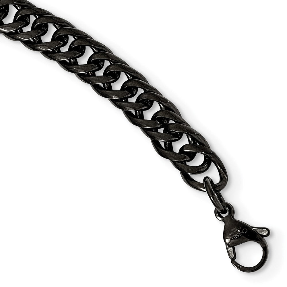 Alternate view of the 7mm Black Plated Stainless Steel Double Curb Chain Necklace, 24 Inch by The Black Bow Jewelry Co.