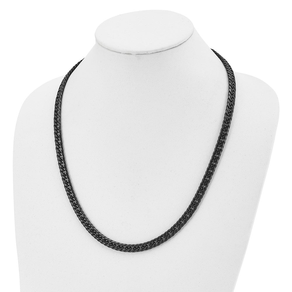Alternate view of the 7mm Black Plated Stainless Steel Double Curb Chain Necklace, 24 Inch by The Black Bow Jewelry Co.
