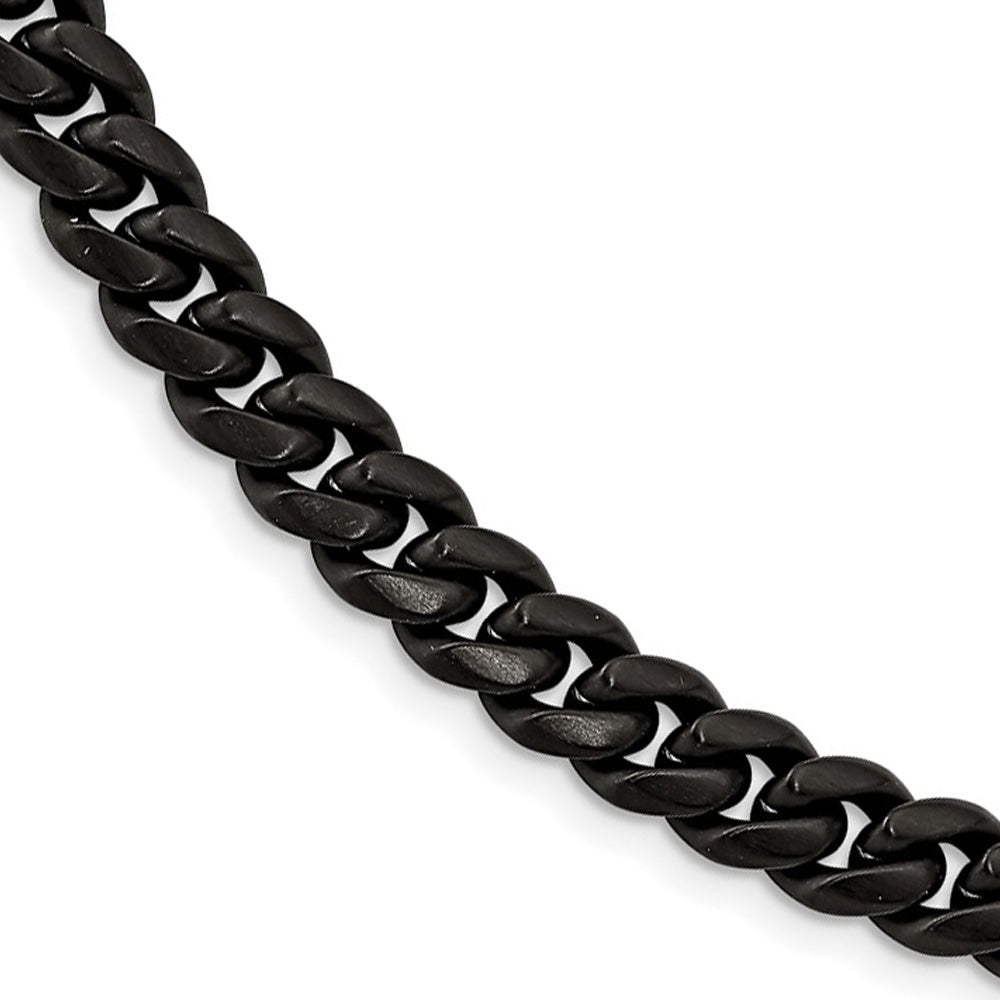 10mm Black Plated Stainless Steel Brushed Curb Chain Bracelet, 8.5 In, Item C10797-09 by The Black Bow Jewelry Co.
