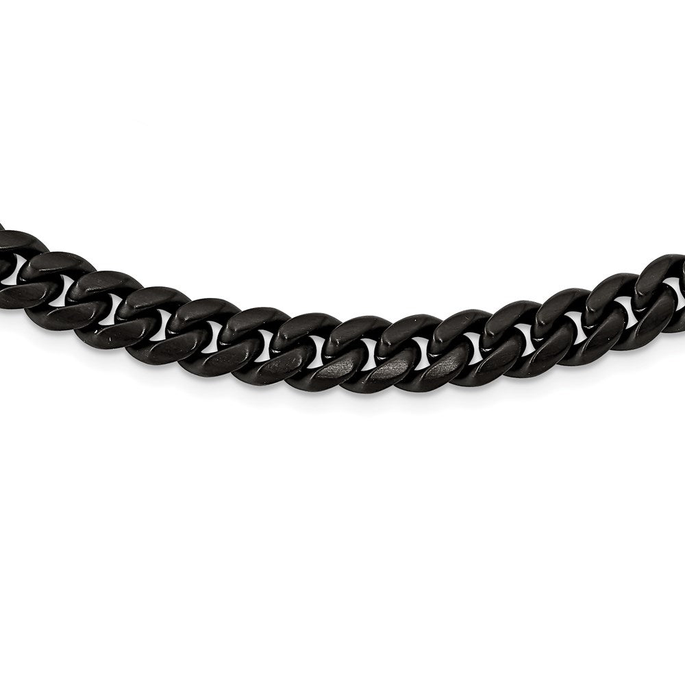 Alternate view of the 10mm Black Plated Stainless Steel Brushed Curb Chain Necklace, 24 Inch by The Black Bow Jewelry Co.