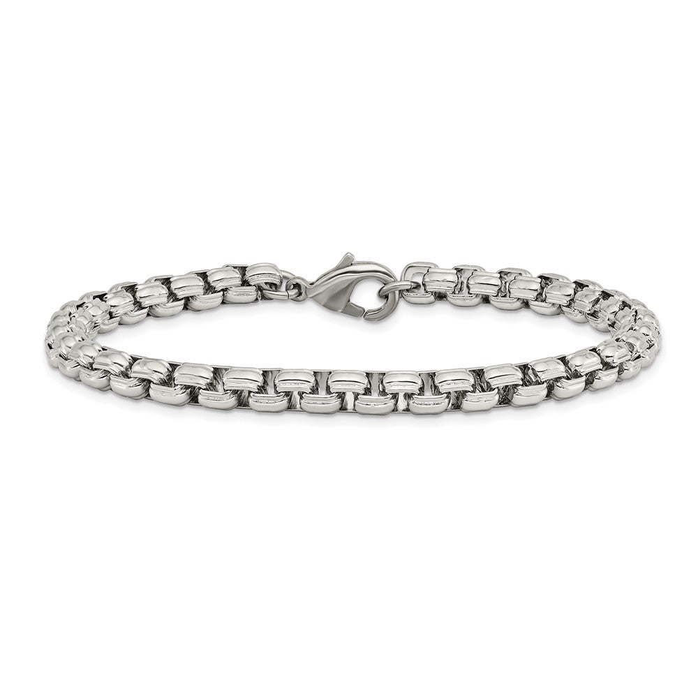 Alternate view of the Men&#39;s 5.5mm Stainless Steel Fancy Round Box Chain Bracelet, 8.25 Inch by The Black Bow Jewelry Co.