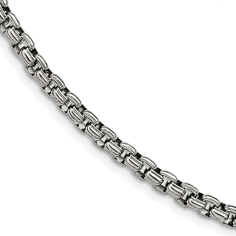 Men&#39;s 5.5mm Stainless Steel Fancy Round Box Chain Necklace, 24 Inch, Item C10798-24 by The Black Bow Jewelry Co.