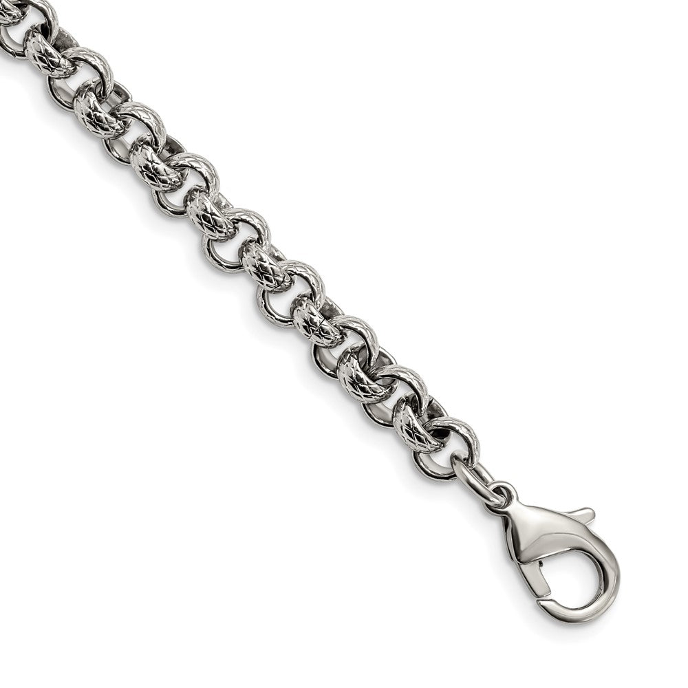 Men&#39;s 7mm Stainless Steel Textured Rolo Chain Bracelet, 8.25 Inch, Item C10800-0825 by The Black Bow Jewelry Co.