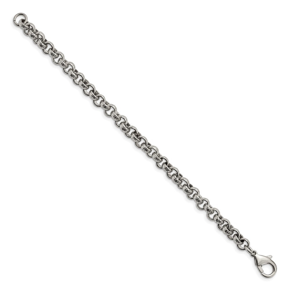 Alternate view of the Men&#39;s 7mm Stainless Steel Textured Rolo Chain Bracelet, 8.25 Inch by The Black Bow Jewelry Co.