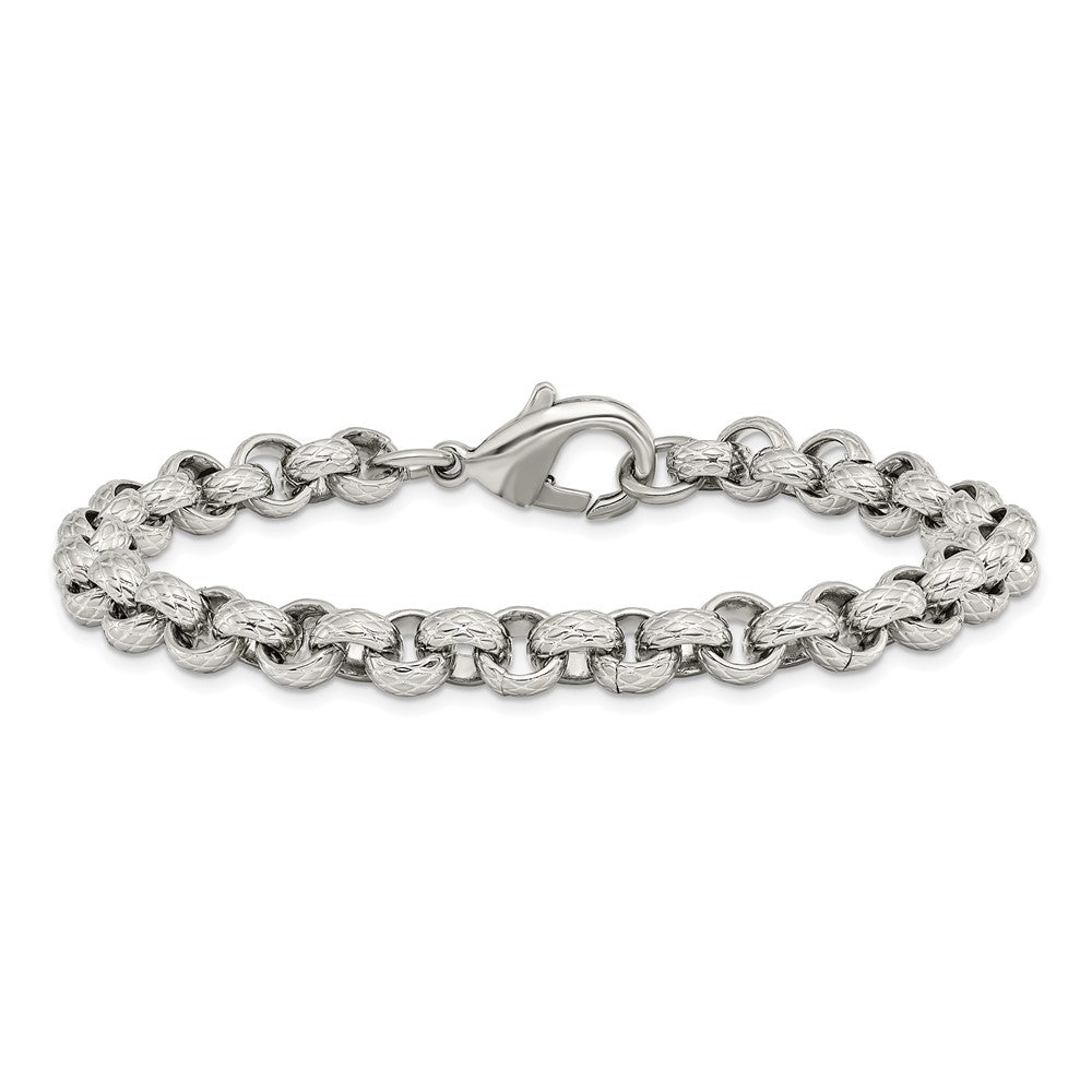 Alternate view of the Men&#39;s 7mm Stainless Steel Textured Rolo Chain Bracelet, 8.25 Inch by The Black Bow Jewelry Co.