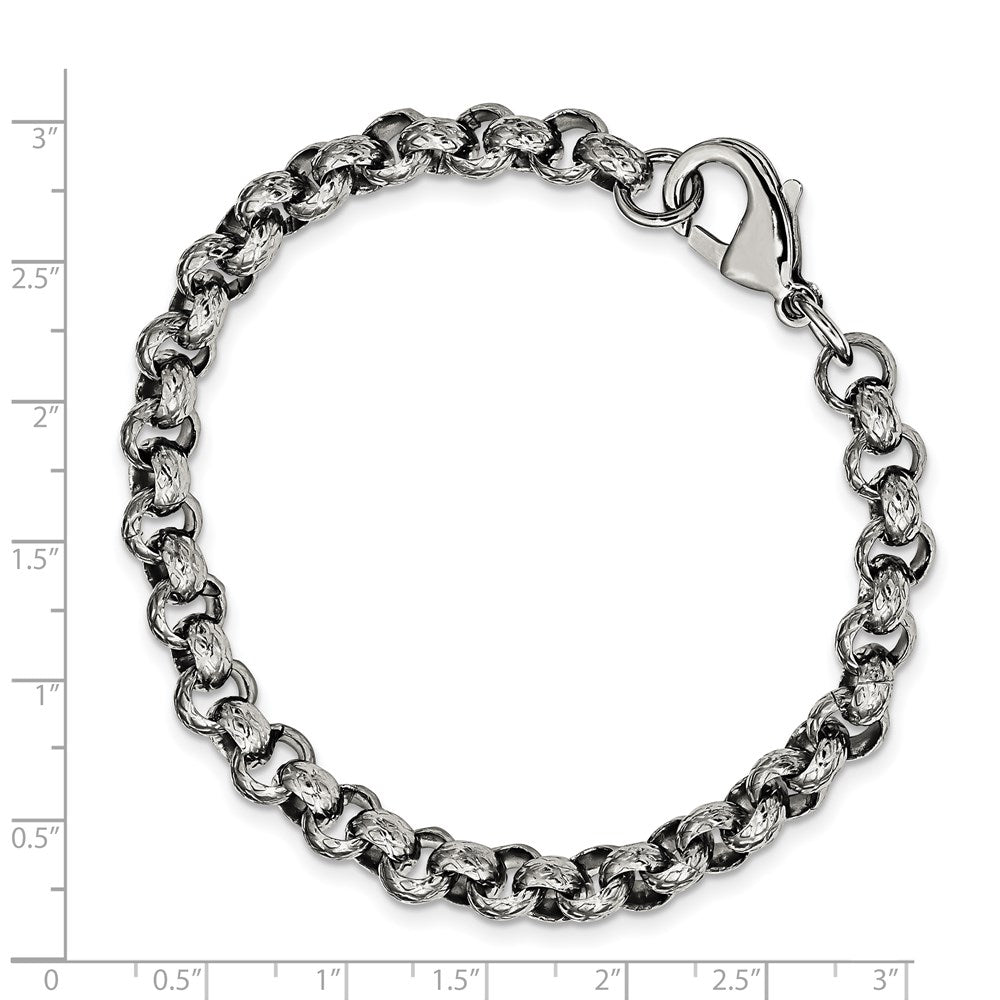 Alternate view of the Men&#39;s 7mm Stainless Steel Textured Rolo Chain Bracelet, 8.25 Inch by The Black Bow Jewelry Co.