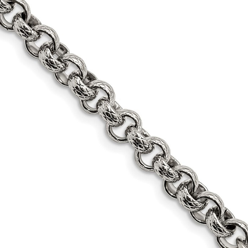 Men&#39;s 7mm Stainless Steel Textured Rolo Chain Necklace, 24 Inch, Item C10800-24 by The Black Bow Jewelry Co.