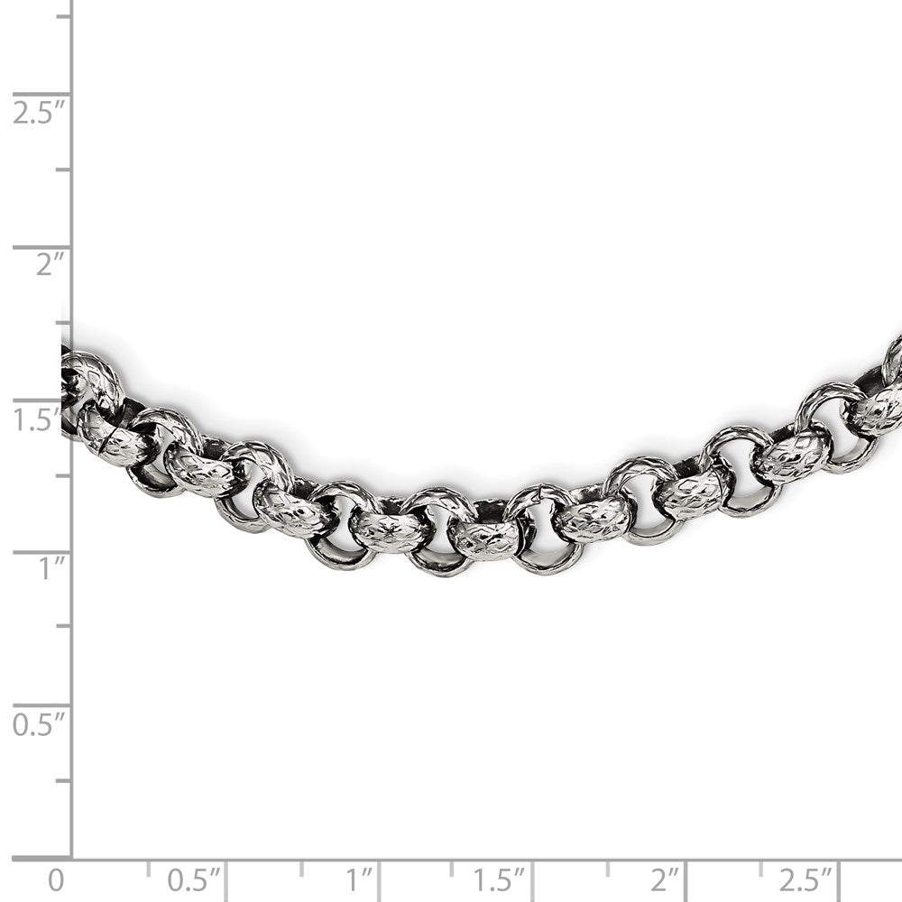 Alternate view of the Men&#39;s 7mm Stainless Steel Textured Rolo Chain Necklace, 24 Inch by The Black Bow Jewelry Co.