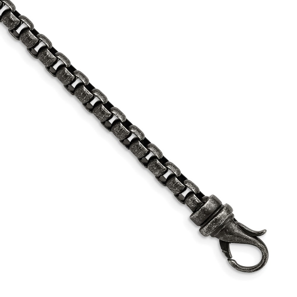 Men&#39;s 5.25mm Stainless Steel Antiqued Box Chain Bracelet, 8.5 Inch, Item C10801-085 by The Black Bow Jewelry Co.