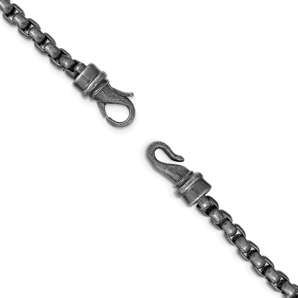 Alternate view of the Men&#39;s 5.25mm Stainless Steel Antiqued Box Chain Bracelet, 8.5 Inch by The Black Bow Jewelry Co.