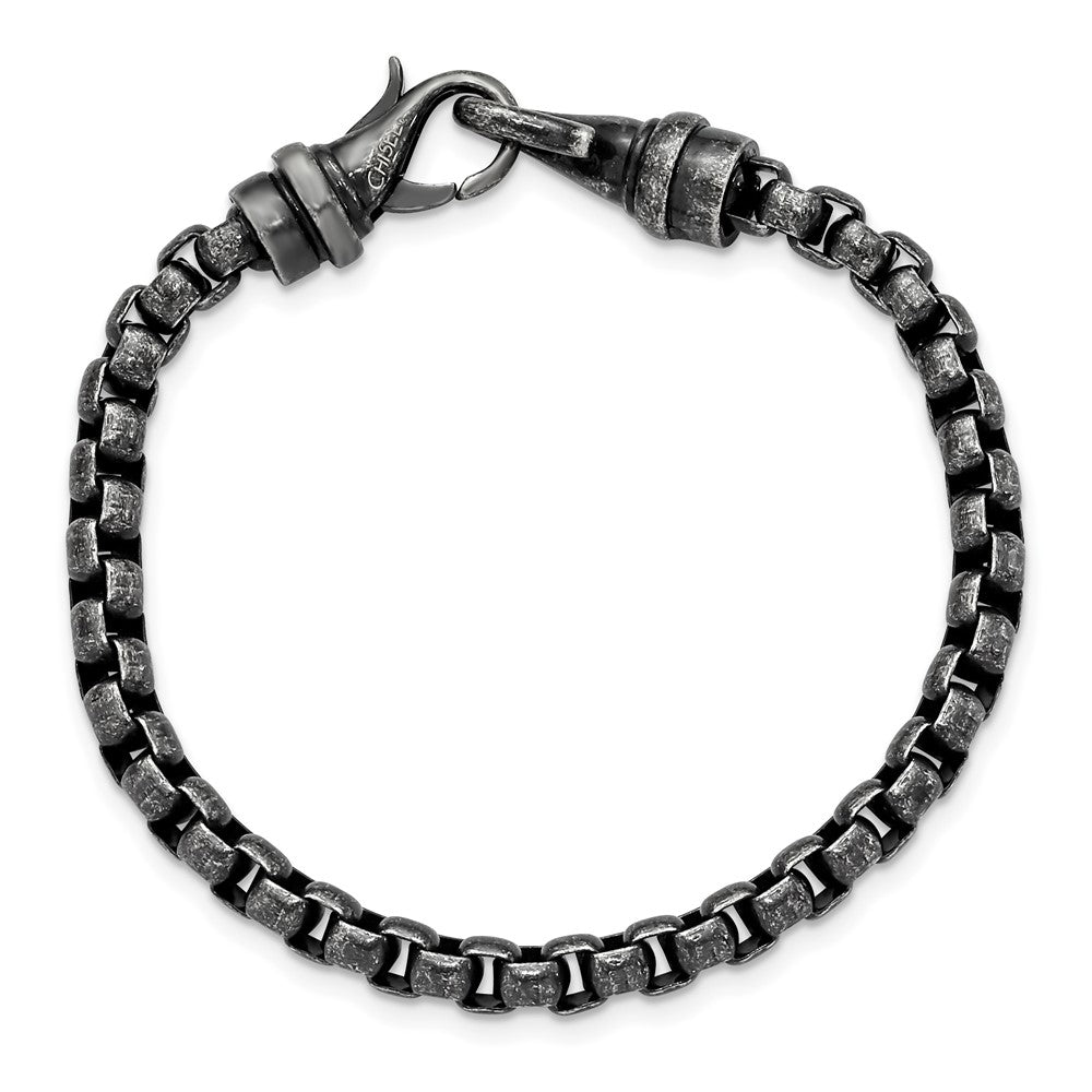 Alternate view of the Men&#39;s 5.25mm Stainless Steel Antiqued Box Chain Bracelet, 8.5 Inch by The Black Bow Jewelry Co.