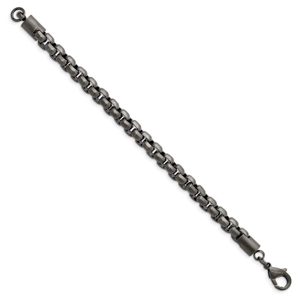 Mens Stainless Steel Gunmetal Plated Fancy Box Chain Bracelet, 8.5