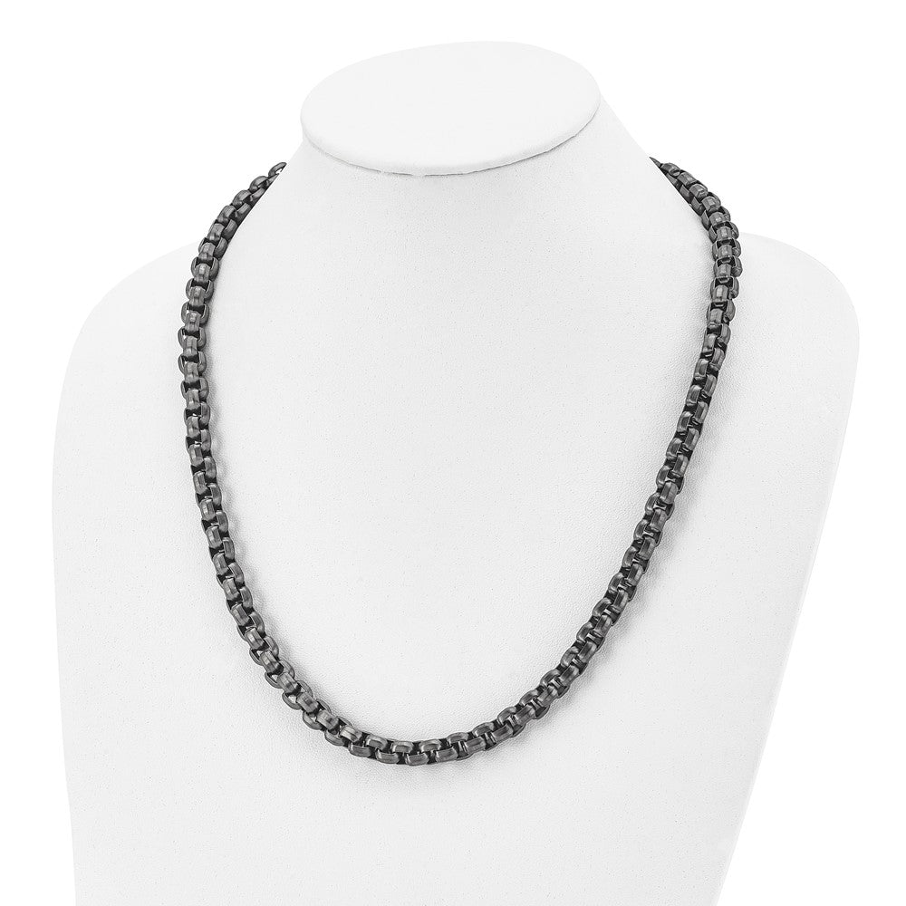 Alternate view of the Mens Stainless Steel Gunmetal Plated Fancy Box Chain Necklace, 24 Inch by The Black Bow Jewelry Co.