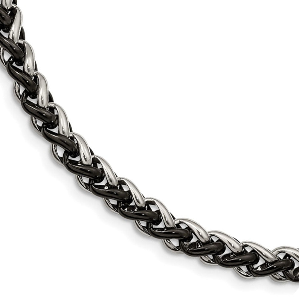 Men&#39;s 7mm Stainless Steel &amp; Black Plated Spiga Chain Necklace, 24 Inch, Item C10804-24 by The Black Bow Jewelry Co.