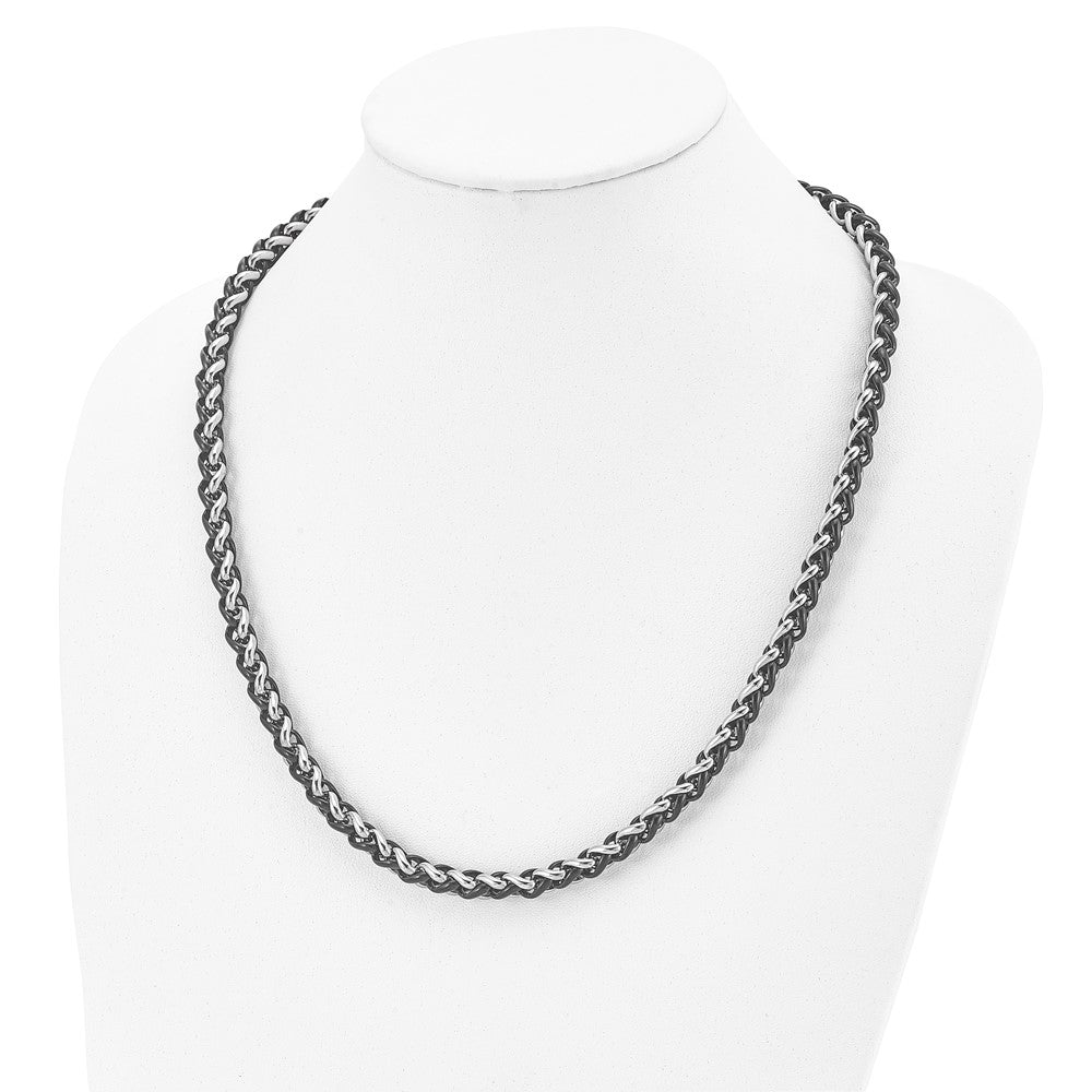 Alternate view of the Men&#39;s 7mm Stainless Steel &amp; Black Plated Spiga Chain Necklace, 24 Inch by The Black Bow Jewelry Co.