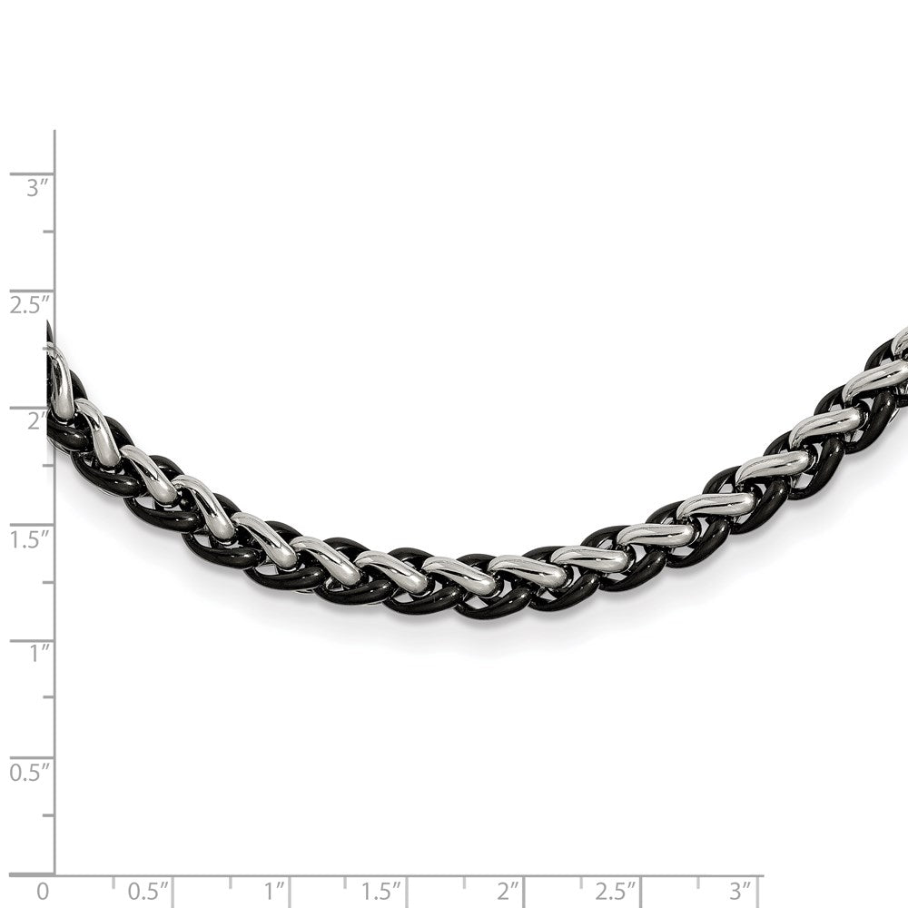 Alternate view of the Men&#39;s 7mm Stainless Steel &amp; Black Plated Spiga Chain Necklace, 24 Inch by The Black Bow Jewelry Co.