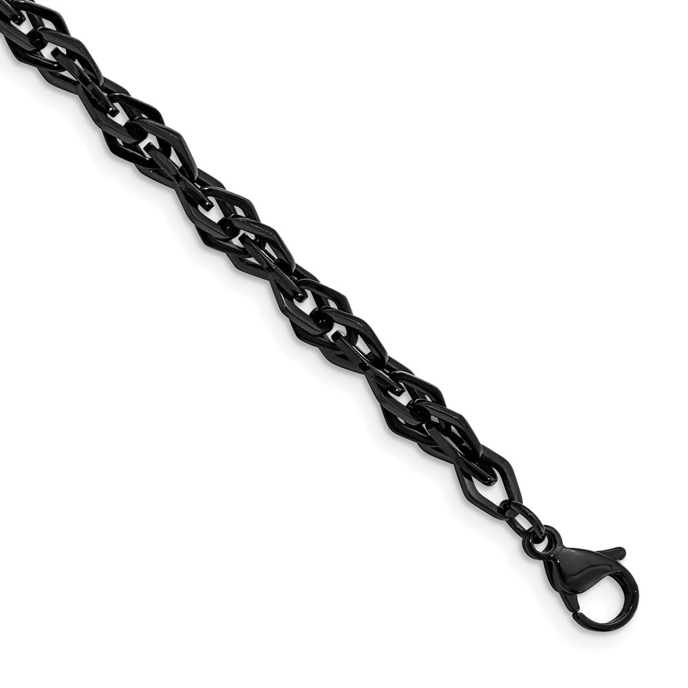 Mens 6mm Black Plated Stainless Steel Fancy Link Chain Bracelet, 9 In, Item C10806-09 by The Black Bow Jewelry Co.