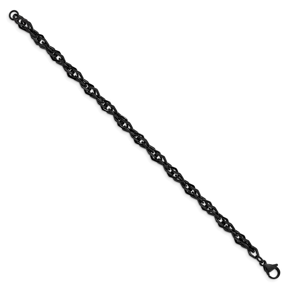 Alternate view of the Mens 6mm Black Plated Stainless Steel Fancy Link Chain Bracelet, 9 In by The Black Bow Jewelry Co.