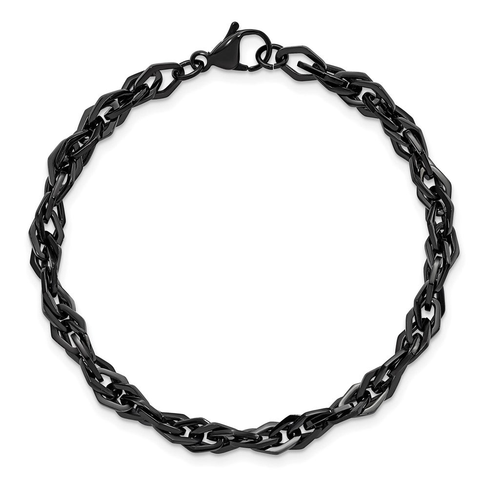 Alternate view of the Mens 6mm Black Plated Stainless Steel Fancy Link Chain Bracelet, 9 In by The Black Bow Jewelry Co.