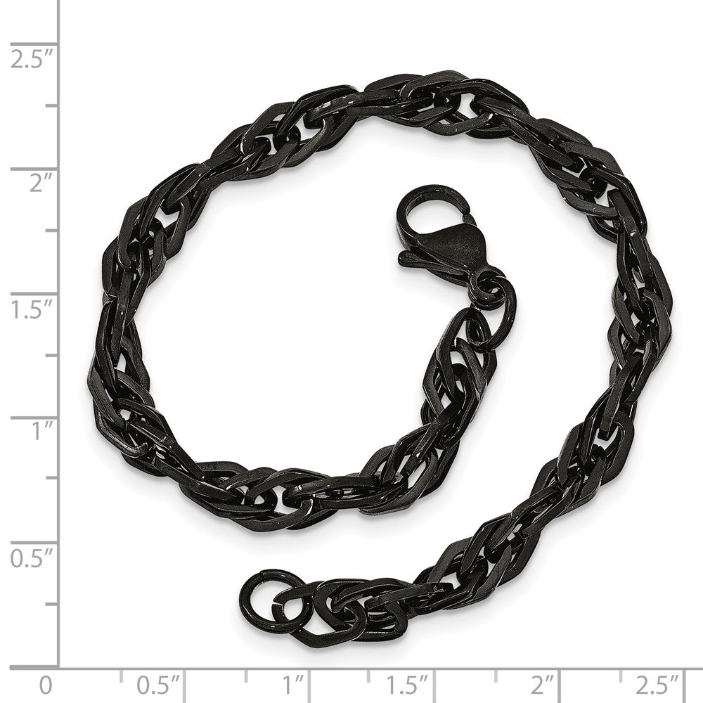 Alternate view of the Mens 6mm Black Plated Stainless Steel Fancy Link Chain Bracelet, 9 In by The Black Bow Jewelry Co.