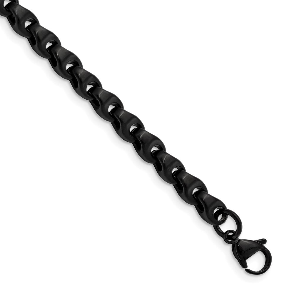 Mens 6mm Black Plated Stainless Steel Teardrop Chain Bracelet, 9 In, Item C10807-09 by The Black Bow Jewelry Co.