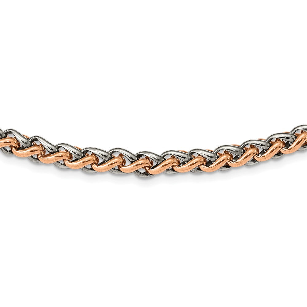 Alternate view of the 7mm Stainless Steel &amp; Rose Plated Spiga Chain Necklace, 24 Inch by The Black Bow Jewelry Co.