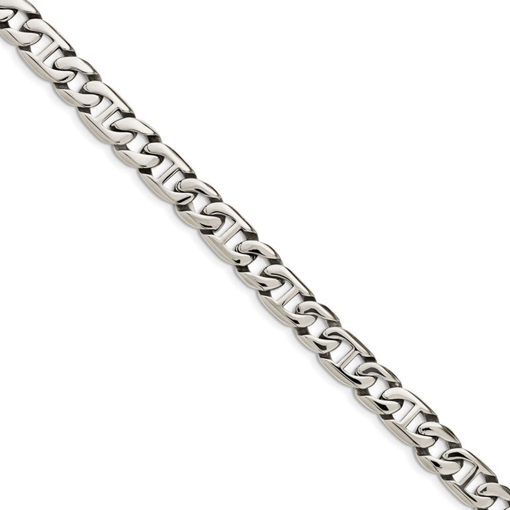 Men&#39;s 9mm Stainless Steel Fancy Anchor Chain Necklace, 24 Inch, Item C10815-24 by The Black Bow Jewelry Co.