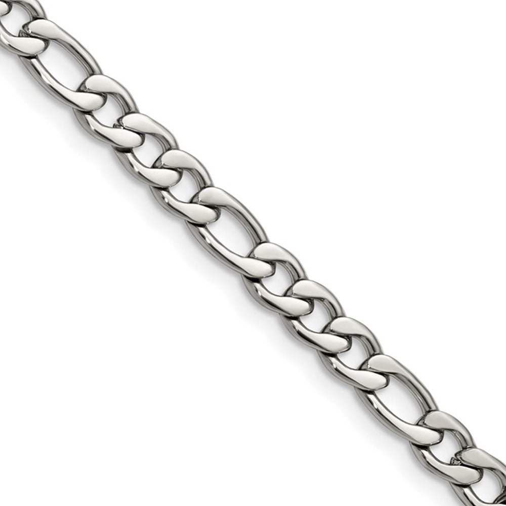 6mm Stainless Steel Polished Figaro Chain Necklace, 24 Inch, Item C10818-24 by The Black Bow Jewelry Co.