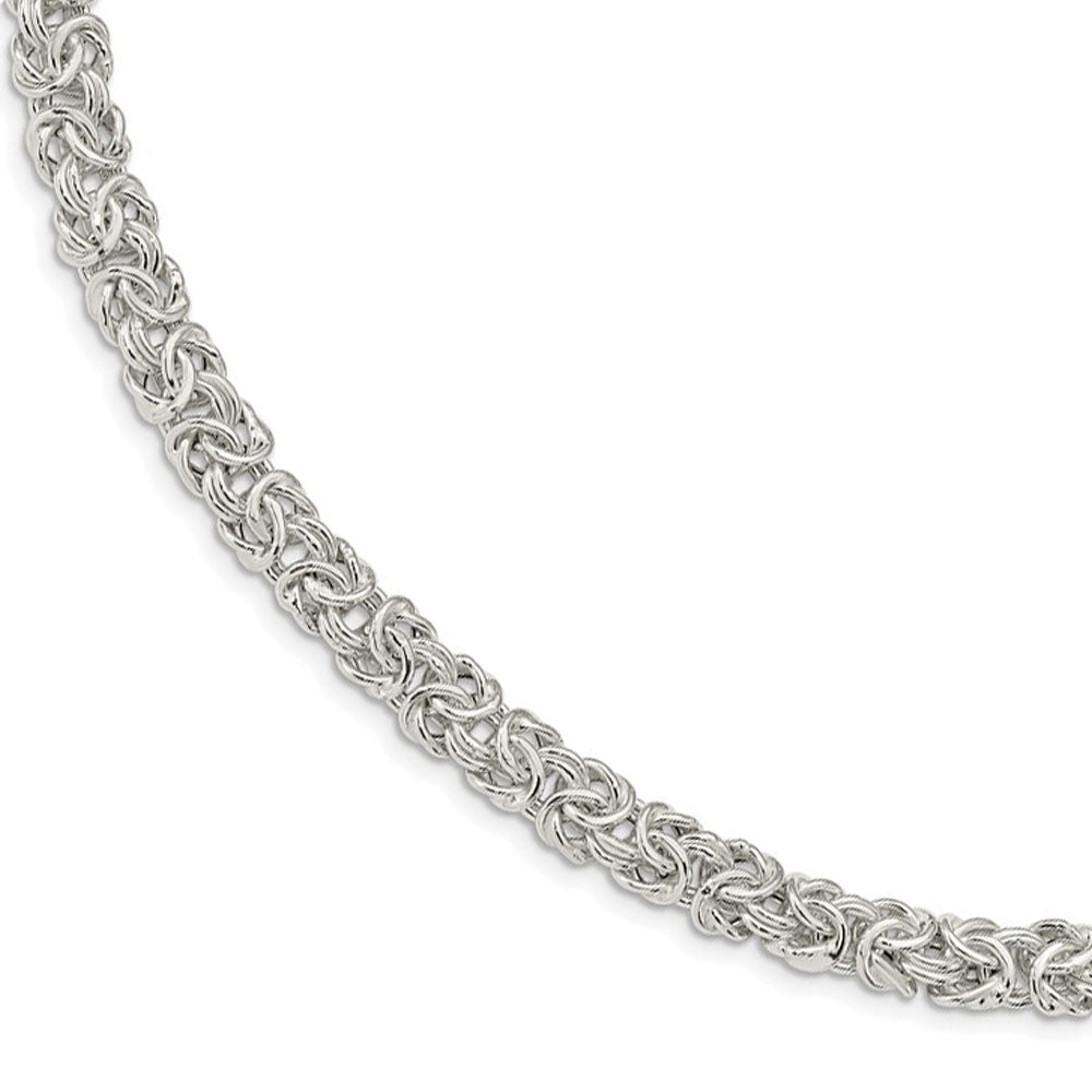 9.3mm Rhodium Sterling Silver Hollow Byzantine Chain Bracelet, 7 Inch, Item C10821-07 by The Black Bow Jewelry Co.