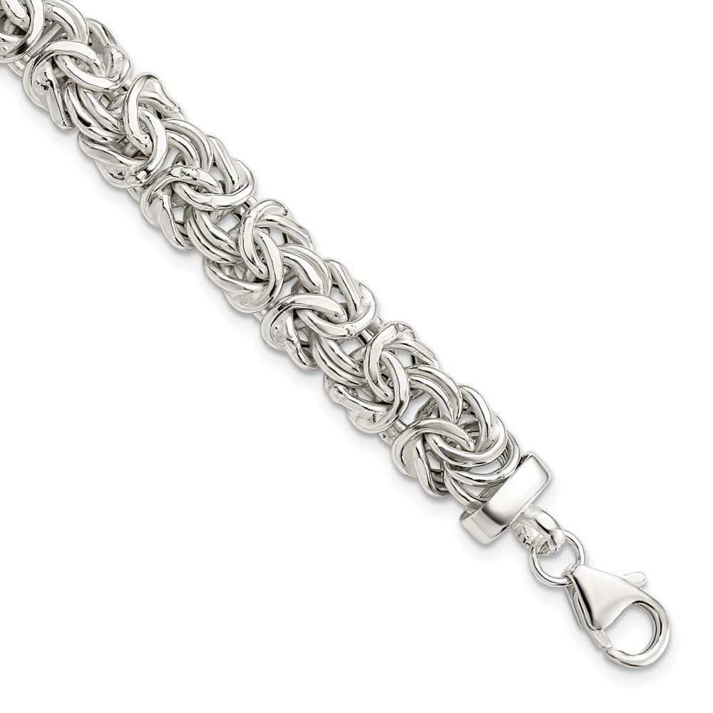 Alternate view of the 9.3mm Rhodium Sterling Silver Hollow Byzantine Chain Bracelet, 7 Inch by The Black Bow Jewelry Co.