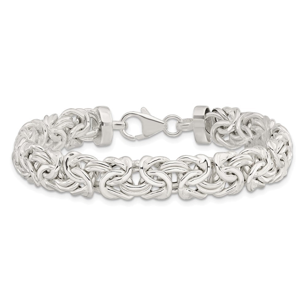 Alternate view of the 9.3mm Rhodium Sterling Silver Hollow Byzantine Chain Bracelet, 7 Inch by The Black Bow Jewelry Co.
