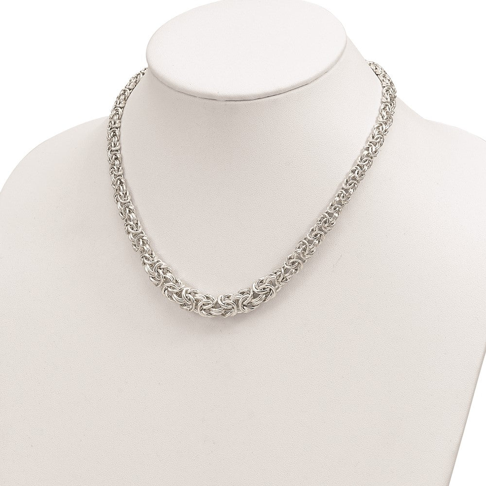 Alternate view of the 6.5mm Sterling Silver Hollow Graduated Byzantine Chain Necklace, 17 In by The Black Bow Jewelry Co.
