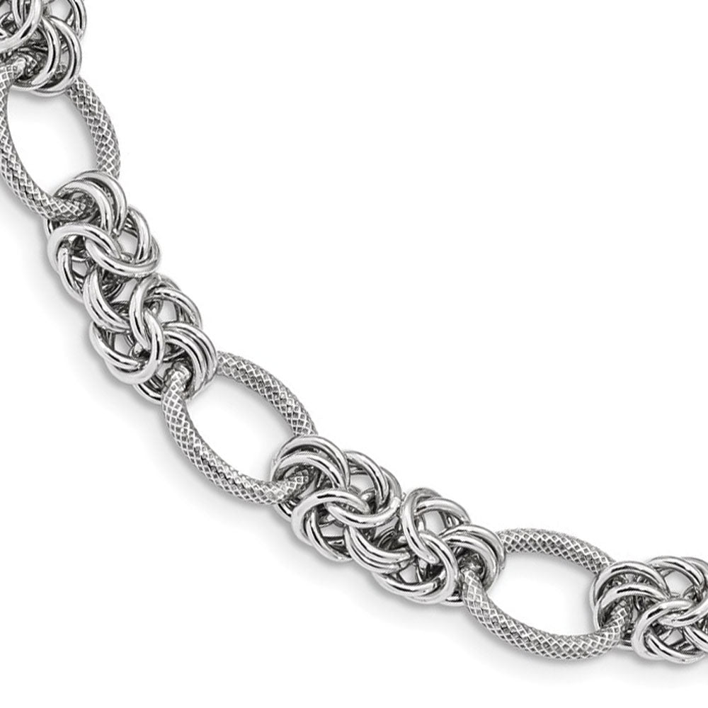 10mm Rhodium Plated Sterling Silver Solid Fancy Chain Necklace, 18 In, Item C10825-18 by The Black Bow Jewelry Co.