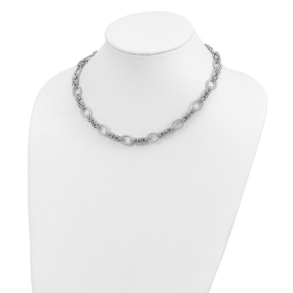Alternate view of the 10mm Rhodium Plated Sterling Silver Solid Fancy Chain Necklace, 18 In by The Black Bow Jewelry Co.