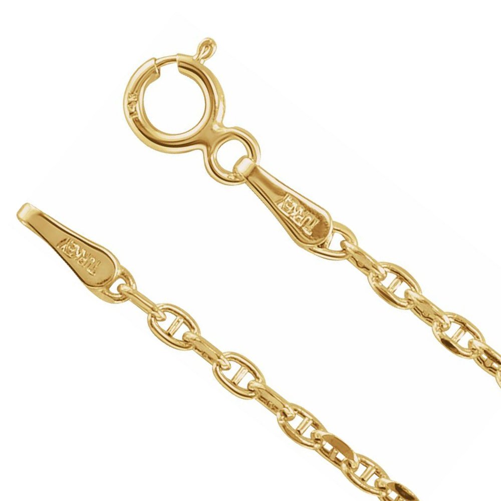 1.8mm 14K Yellow Gold Hollow Diamond Cut Anchor Chain Necklace