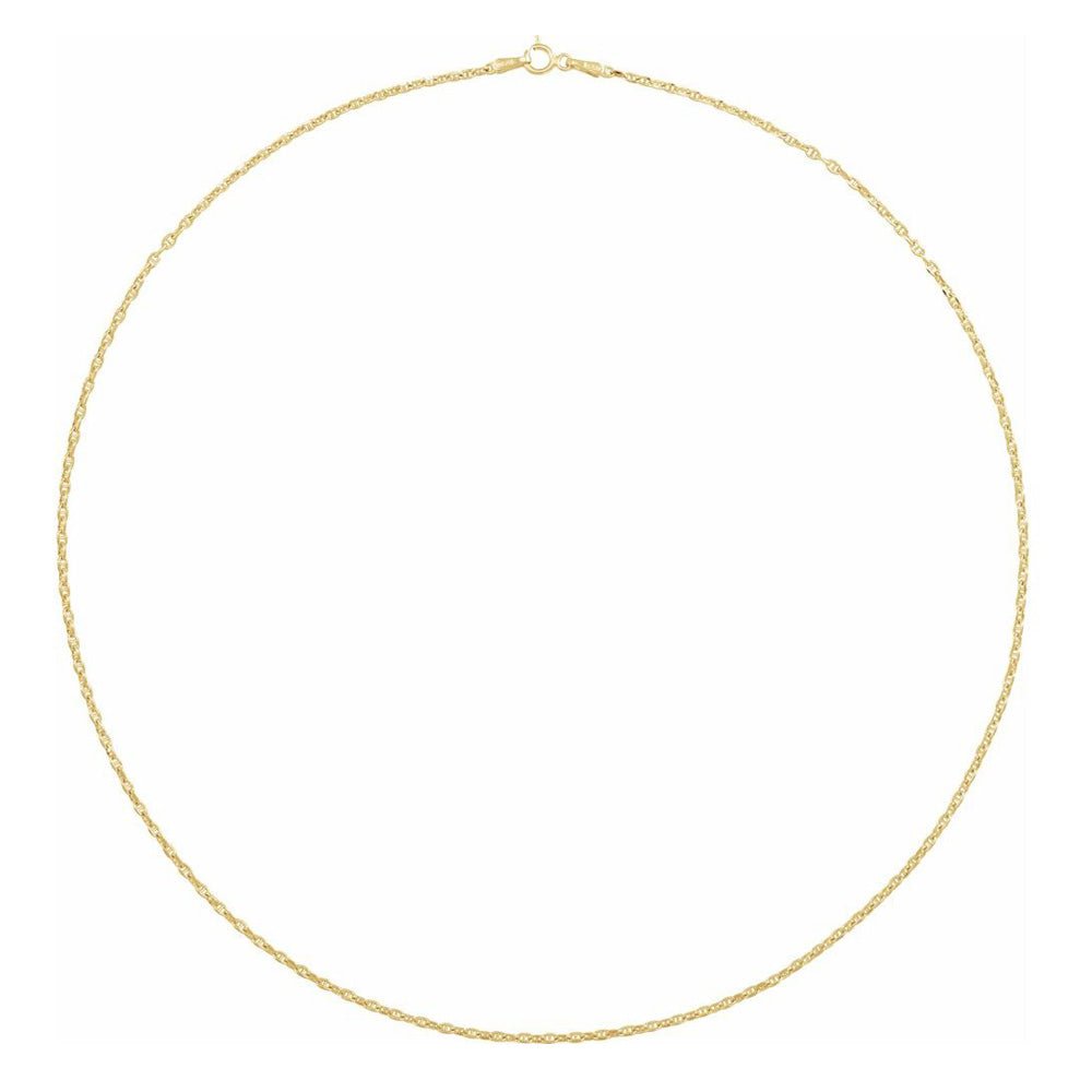 Alternate view of the 1.8mm 14K Yellow Gold Hollow Diamond Cut Anchor Chain Necklace by The Black Bow Jewelry Co.