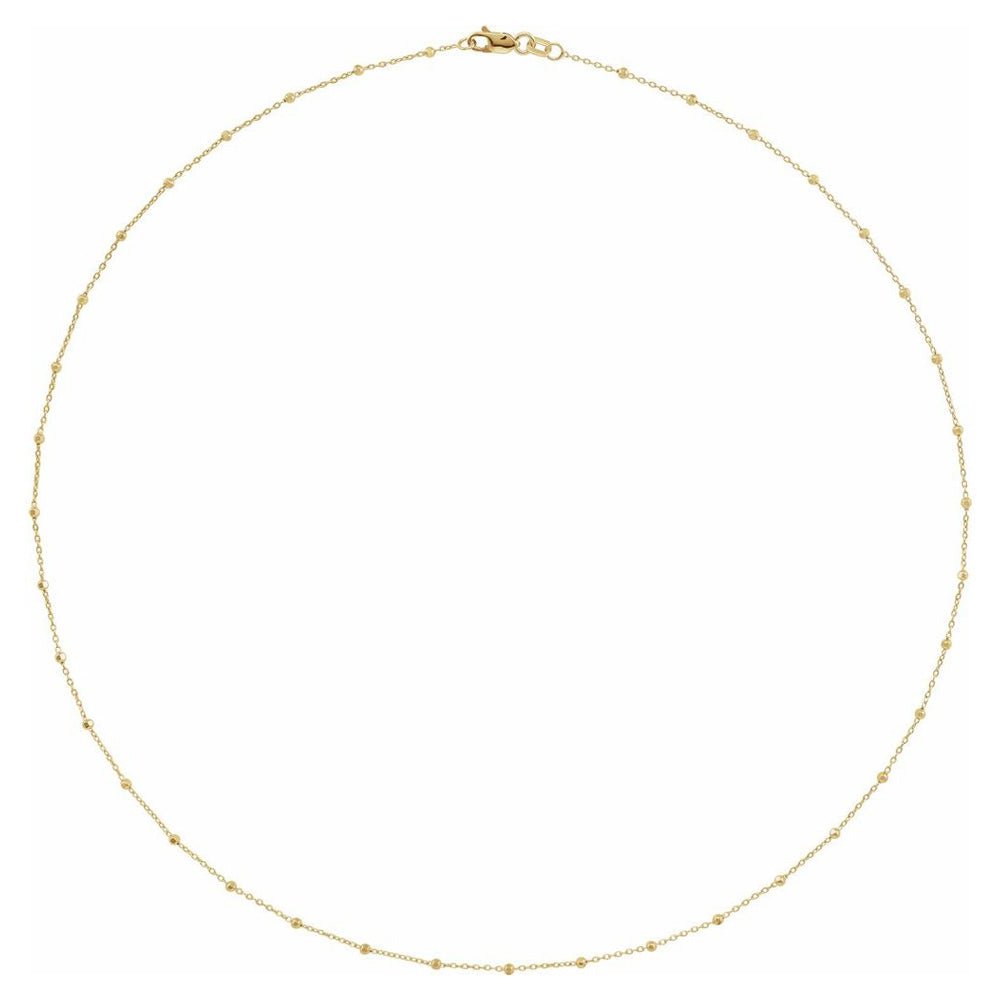 Alternate view of the 1.7mm 14K Yellow Gold Beaded Cable Chain Necklace by The Black Bow Jewelry Co.