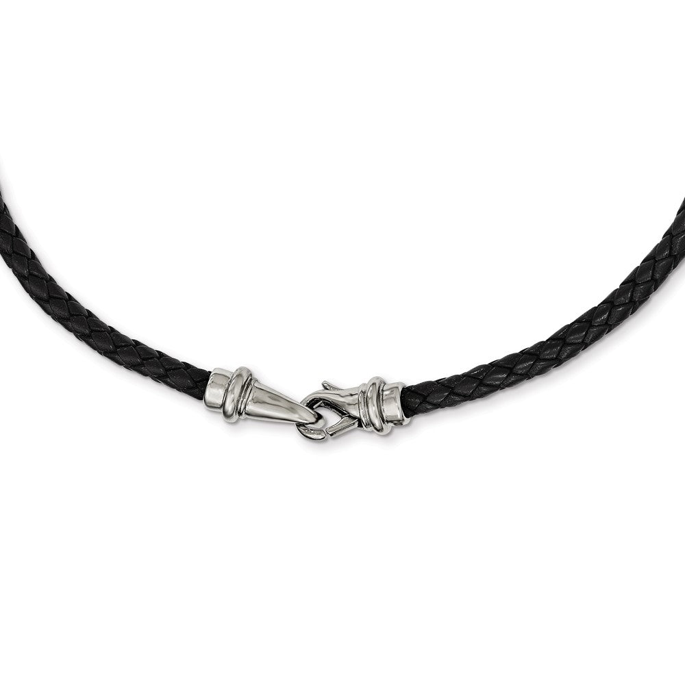 3mm Black Leather Textured Cord & Stainless Steel Clasp Necklace 18 in by The Black Bow Jewelry Co.