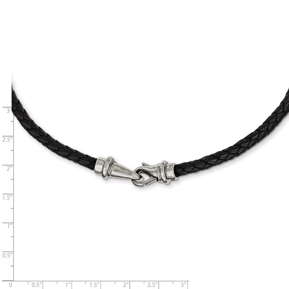 Alternate view of the 5mm Woven Black Leather Stainless Steel Cord Chain Necklace, 19.5 Inch by The Black Bow Jewelry Co.
