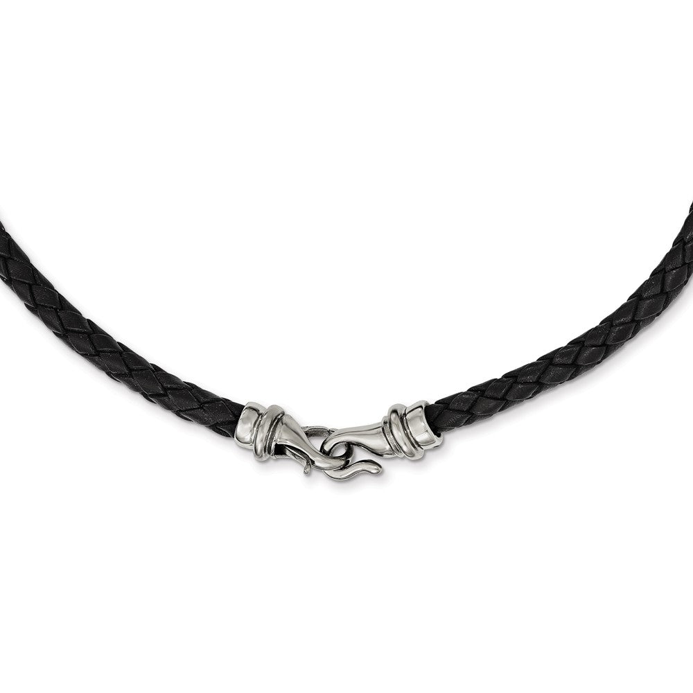 6mm Woven Black Leather Stainless Steel Cord Chain Necklace, 19.5 Inch, Item C10850 by The Black Bow Jewelry Co.