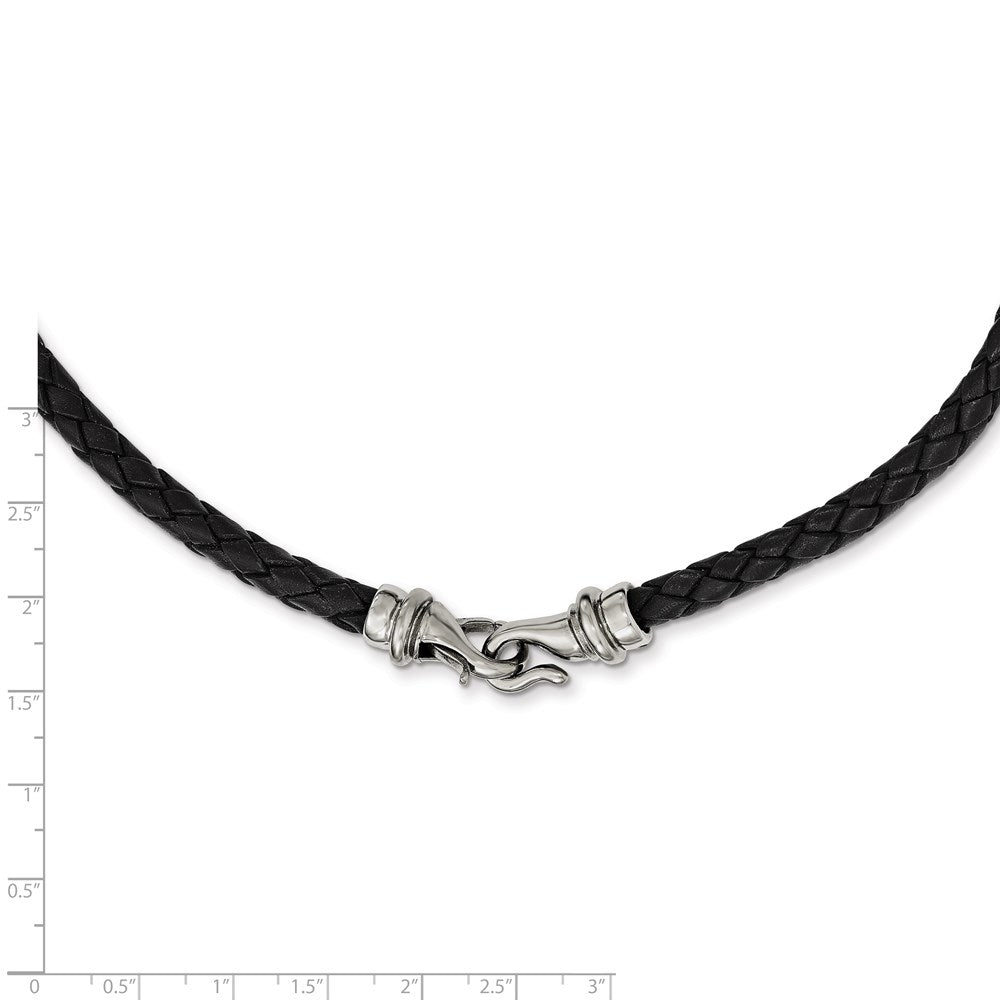 Alternate view of the 6mm Woven Black Leather Stainless Steel Cord Chain Necklace, 19.5 Inch by The Black Bow Jewelry Co.