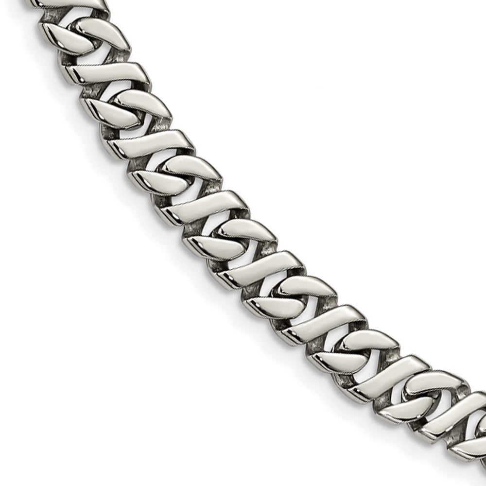 Men&#39;s 9mm Stainless Steel Fancy Curb Chain Necklace, 24 Inch, Item C10852 by The Black Bow Jewelry Co.