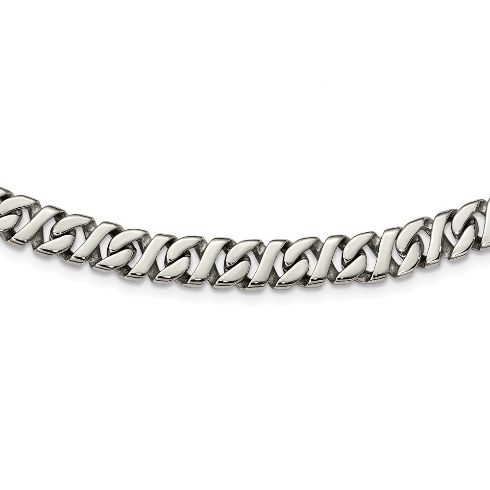 Alternate view of the Men&#39;s 9mm Stainless Steel Fancy Curb Chain Necklace, 24 Inch by The Black Bow Jewelry Co.
