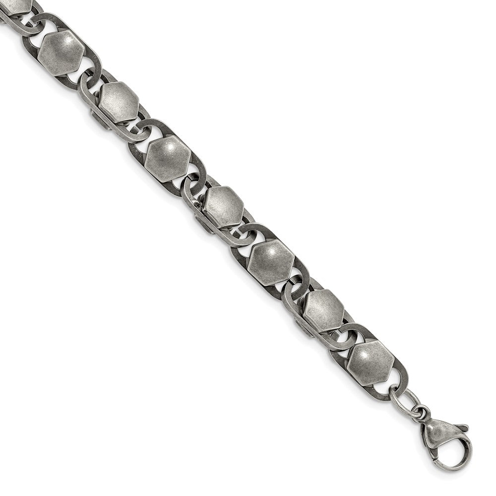 Men&#39;s 8.5mm Stainless Steel Antiqued Fancy Cable Chain Necklace, 24 In, Item C10856 by The Black Bow Jewelry Co.