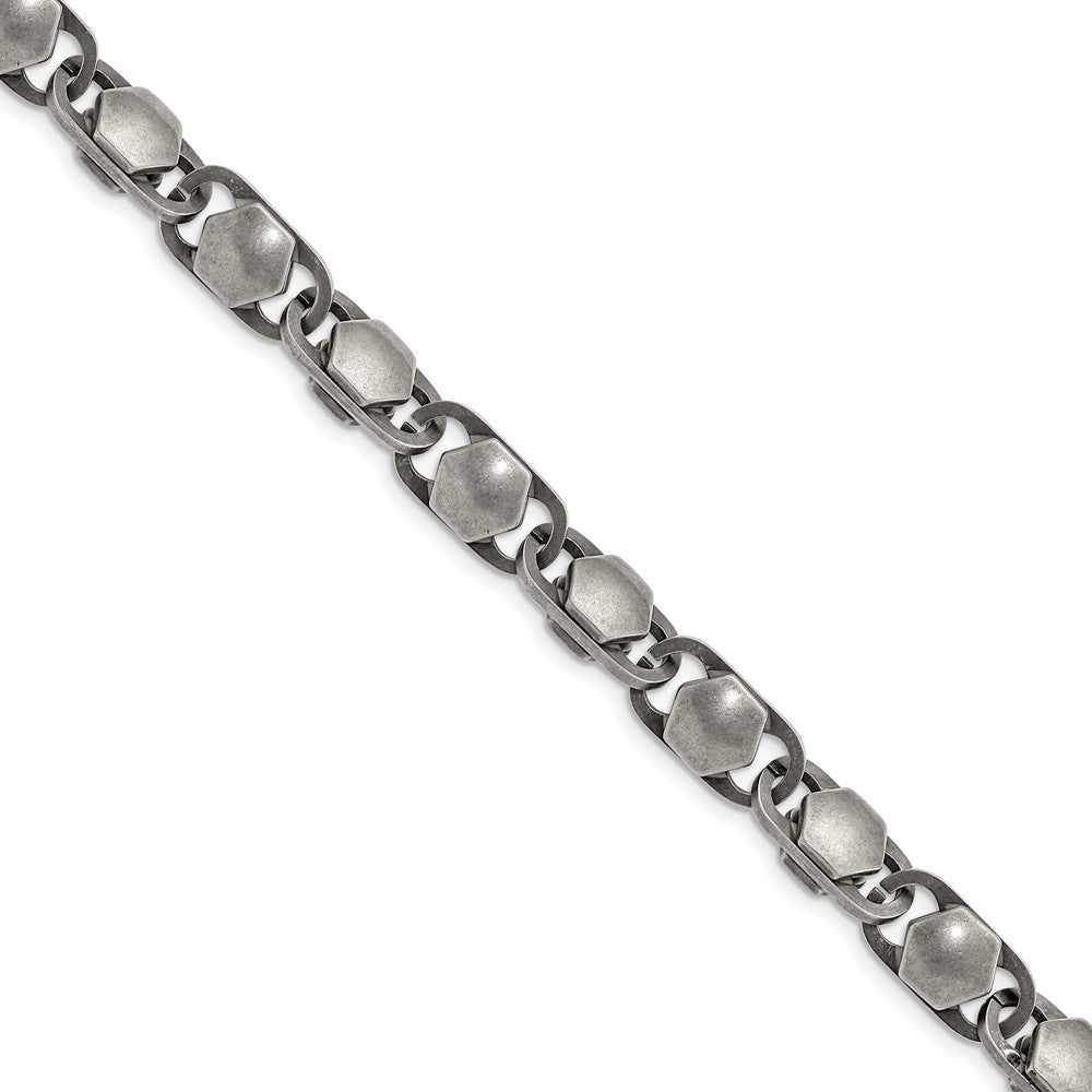Alternate view of the Men&#39;s 8.5mm Stainless Steel Antiqued Fancy Cable Chain Necklace, 24 In by The Black Bow Jewelry Co.