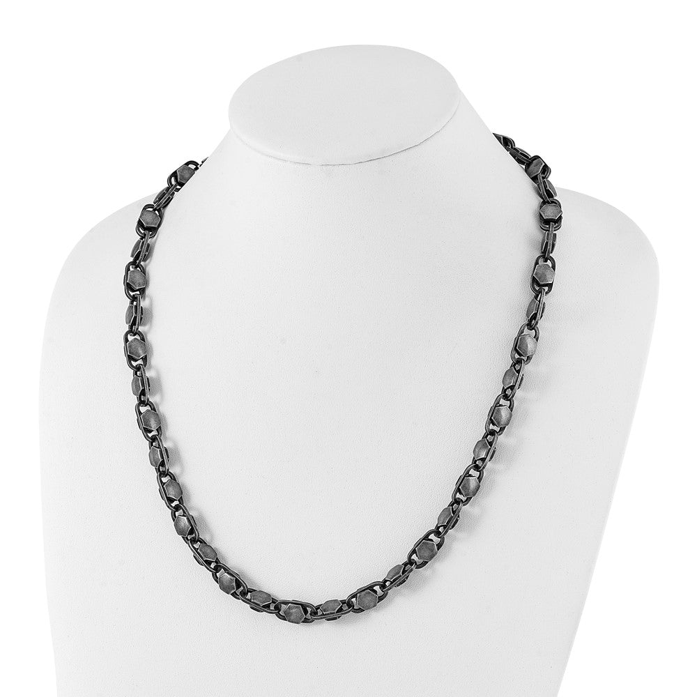 Alternate view of the Men&#39;s 8.5mm Stainless Steel Antiqued Fancy Cable Chain Necklace, 24 In by The Black Bow Jewelry Co.