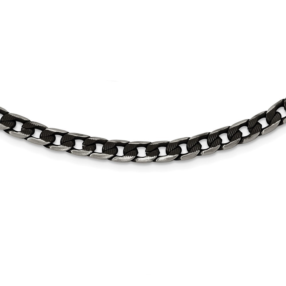 6.75mm Stainless Steel &amp; Black IP-Plated Curb Chain Necklace, 24 Inch, Item C10857 by The Black Bow Jewelry Co.