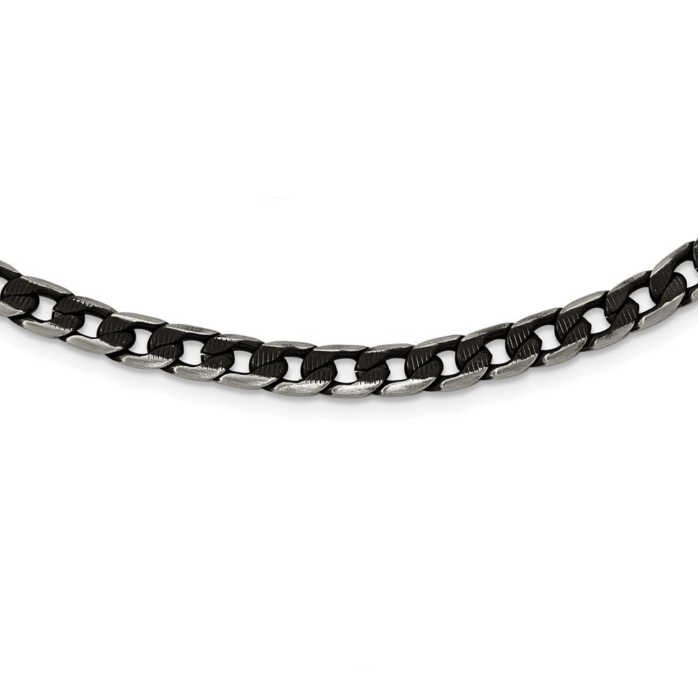 Alternate view of the 6.75mm Stainless Steel &amp; Black IP-Plated Curb Chain Necklace, 24 Inch by The Black Bow Jewelry Co.